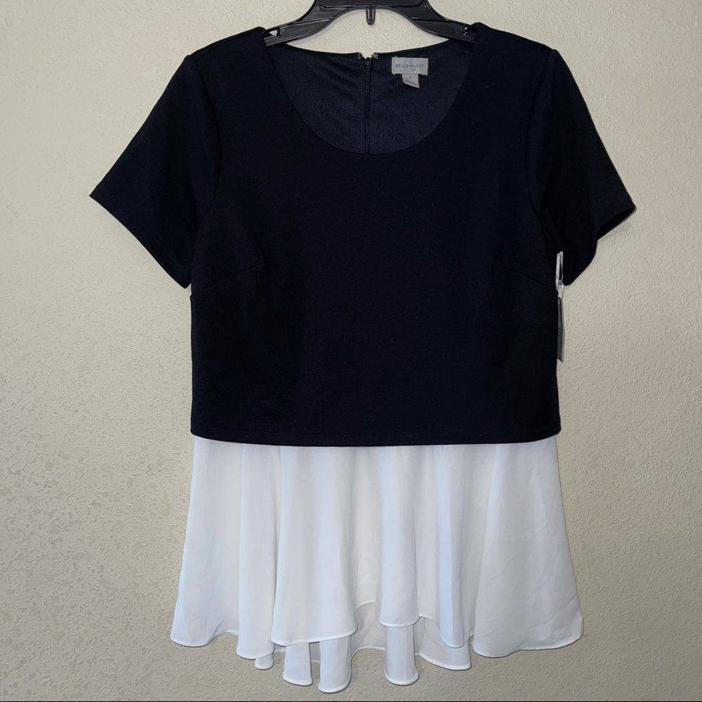 NWT Belle Sky black white layered blouse